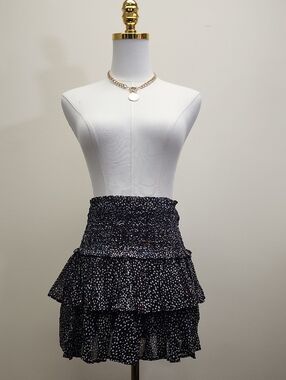 The Reset Navy Polka Dot Smocked Tiered Mini Skirt Size Large